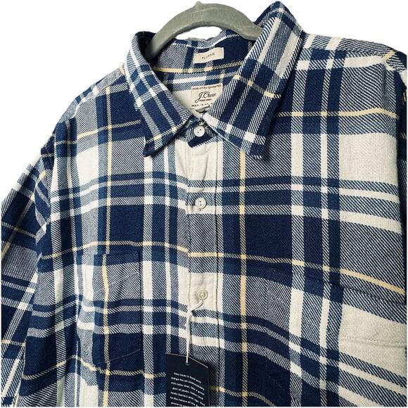 NWT J. Crew Mens XL Classic Flannel Shirt Plaid Blue/White Indigo Dyed Button Up - Picture 3 of 12
